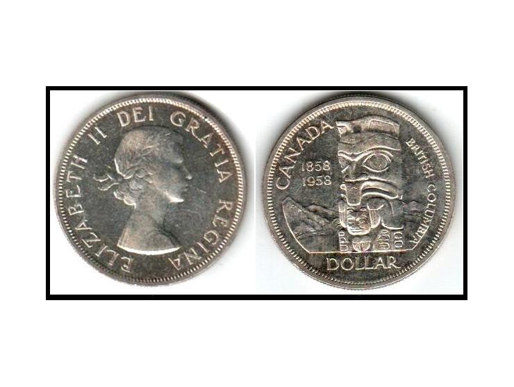 1958 Canada Dollar Silver Totem Pole Nice Almost Uncirculated AU+/UNC Coin&nbsp;