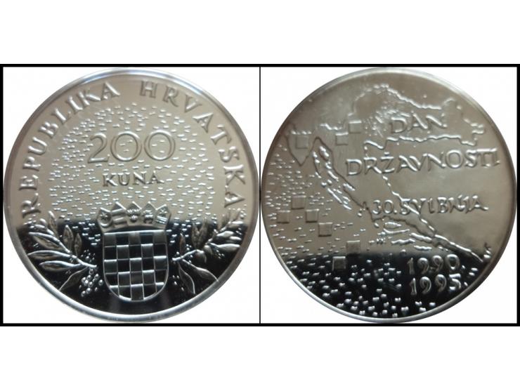 Croatia 1995 5th Anniversary of Independence, 200 Kuna. KM #30, Silver Proof&nbsp; 0.925, Weight 33.63g, 40mm Unc.