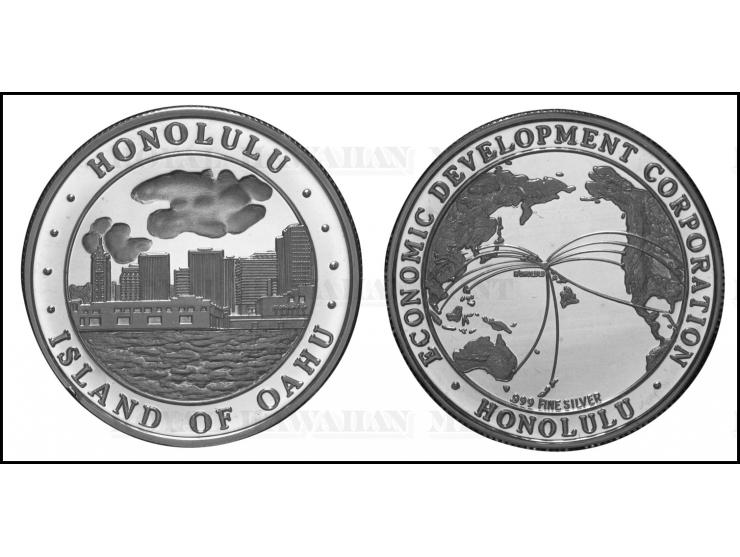 HONOLULU, ISLAND OF OAHU, 1991, with a view of Honolulu. Reverse: ECONOMIC DEVELOPMENT CORPORATION, HONOLULU, with air routes