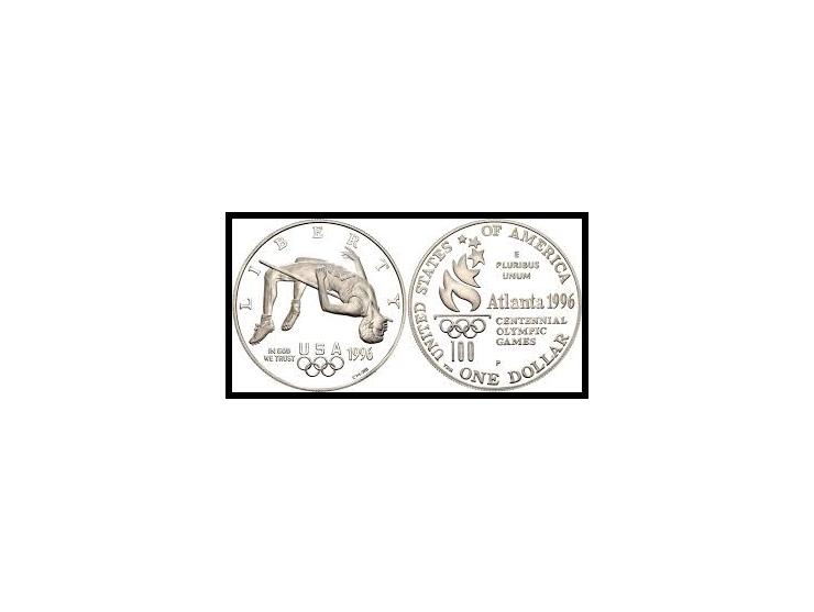 USA LIBERTY 1996-P&nbsp; KM # 272A Proof Olympics High Jump Commemorative Silver Dollar $1 Unc