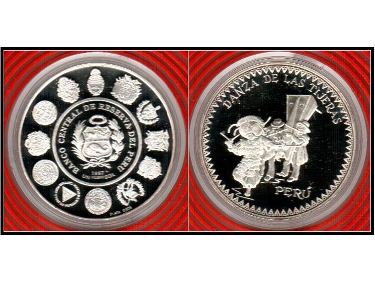 Peru 1997 1 Sol / Danza De La Tijeras / KM # 349 silver 0.925, Weight 27g. 40mm,&nbsp; Beautiful Proof Uncirculated