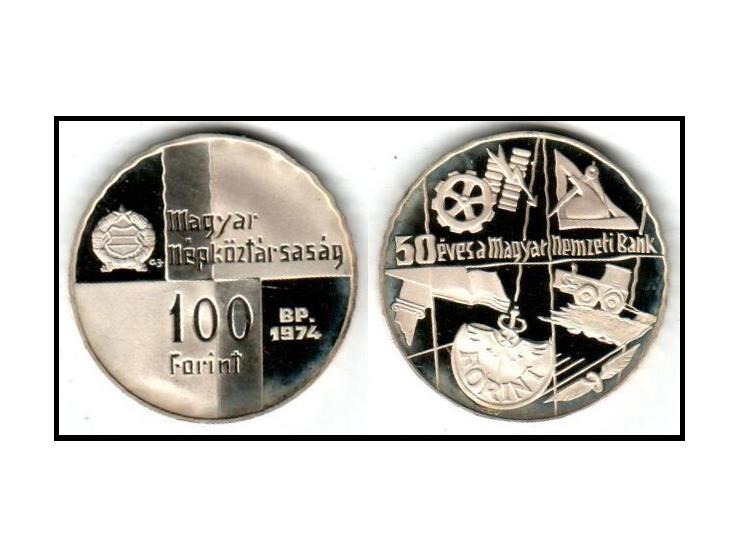 Ungarn 100 Forint 1974 BP 50th Anniversary of National Bank EF Zaponreste. Silver .640. 22g. 37mm. Unc
