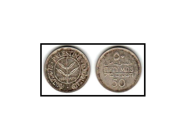 1940 Palestine 50 Mils World Silver Coin British Administration KM #6. Unc.