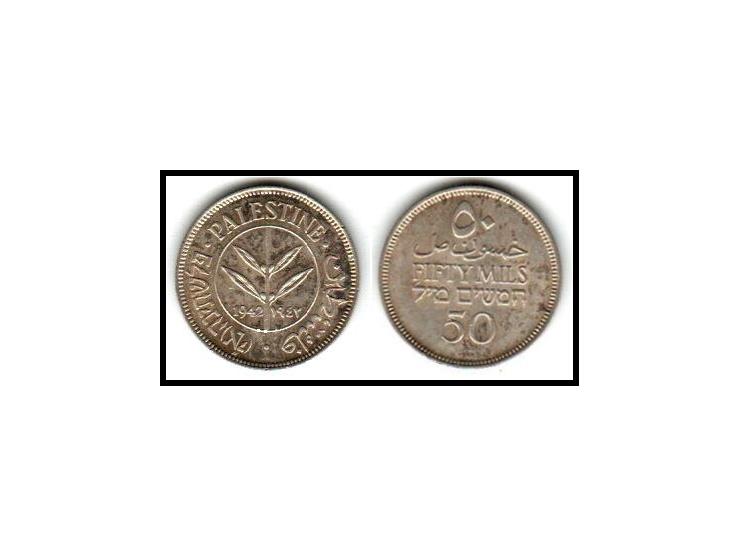 1942 Palestine 50 Mils World Silver Coin British Administration KM #6. Unc.