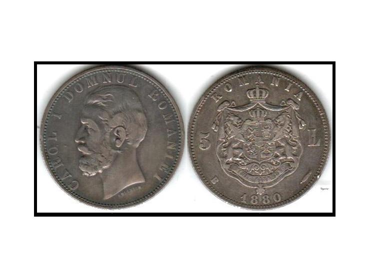 Romania 1880B 5 LEI Silver Coin – Carol I "DOMN" Variant – Rainbow Toned KM # 12.Up for sale is a beautiful and rare 1880 Rom