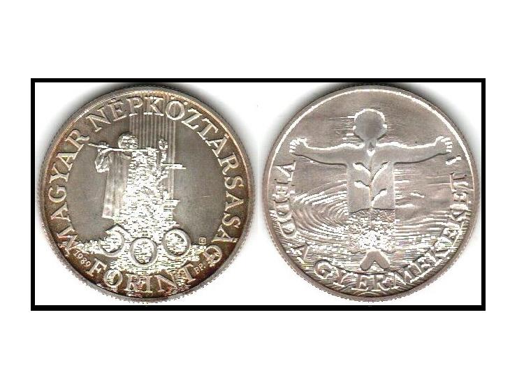 Hungary - Save the Children Fund1989 Silver 500 Forint 40mm (29.30 grams) 0.900 Silver (0.8102 oz. ASW)Reference: KM# 670, Sc