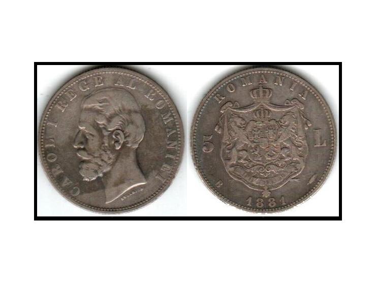 Romania 1881B 5 LEI Silver Coin – Carol I "DOMN" Variant – Rainbow Toned KM # 12.Up for sale is a beautiful and rare 1881 Rom