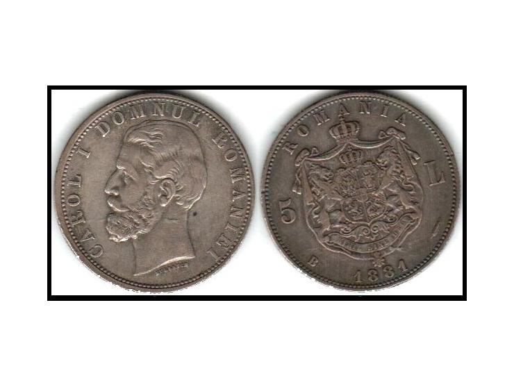 Romania 1881B 5 LEI Silver Coin – Carol I "DOMN" Variant – Rainbow Toned KM # 16.Up for sale is a beautiful and rare 1881 Rom