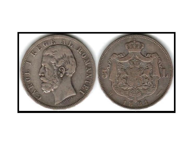 Romania 1881B 5 LEI Silver Coin – Carol I "DOMN" Variant – Rainbow Toned KM # 17.1Up for sale is a beautiful and rare 1881 Ro