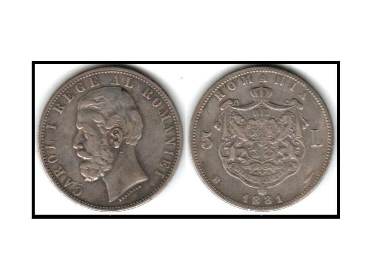 Romania 1881B 5 LEI Silver Coin – Carol I "DOMN" Variant – Rainbow Toned KM # 16.Up for sale is a beautiful and rare 1881 Rom