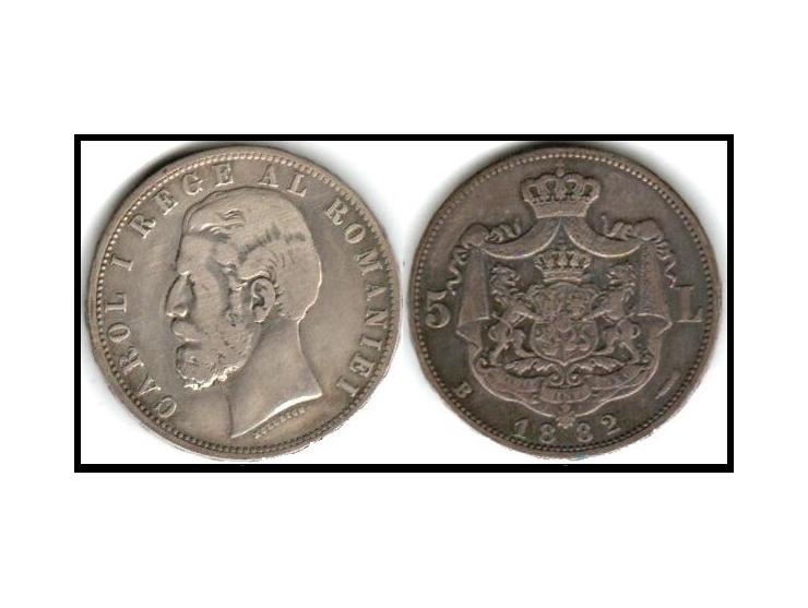 Romania 1882B 5 LEI Silver Coin – Carol I "DOMN" Variant – Rainbow Toned KM # 17.1Up for sale is a beautiful and rare 1882 Ro