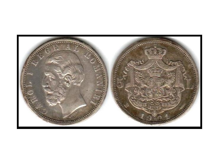 Romania 1883B 5 LEI Silver Coin – Carol I "DOMN" Variant – Rainbow Toned KM # 17.1Up for sale is a beautiful and rare 1883 Ro