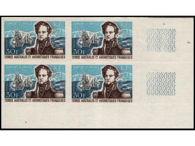 French Southern and Antarctic Territories – 1968 MiNr 39U, Yvert 39, SG 44. Imperforate Block of 4, Lower Right Corner, MNH C