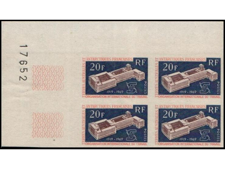 French Antarctic Territory – 1970 IAO Stamp, MiNr 55 U – Imperforate block of 4, upper left corner, MNH. Catalogue value €100