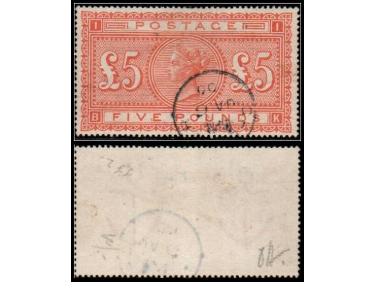 Great Britain 1882 £5 Orange Queen Victoria (SG137)A superb used example featuring a bright orange hue and well-centered desi