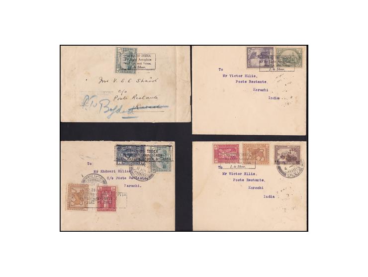 Iraq, 1929 (Jan. 3), Baghdad - Karachi First Flight by De Sibour, two multi-frank covers, one mounted on exhibit page, flown 