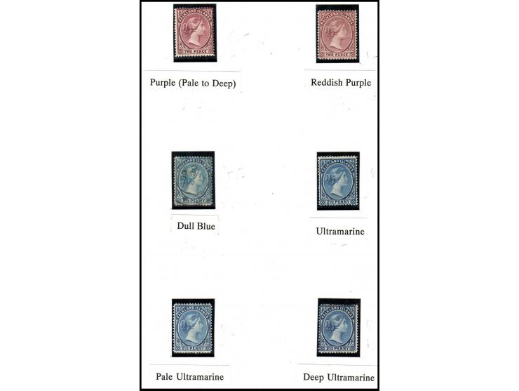 Falkland 1883-1902 Queen Victoria Definitives.Cat # 5, 1/2d 6 stamps diff colors.&nbsp;Cat # 7, 2d 2 stamps diff colors.&nbsp