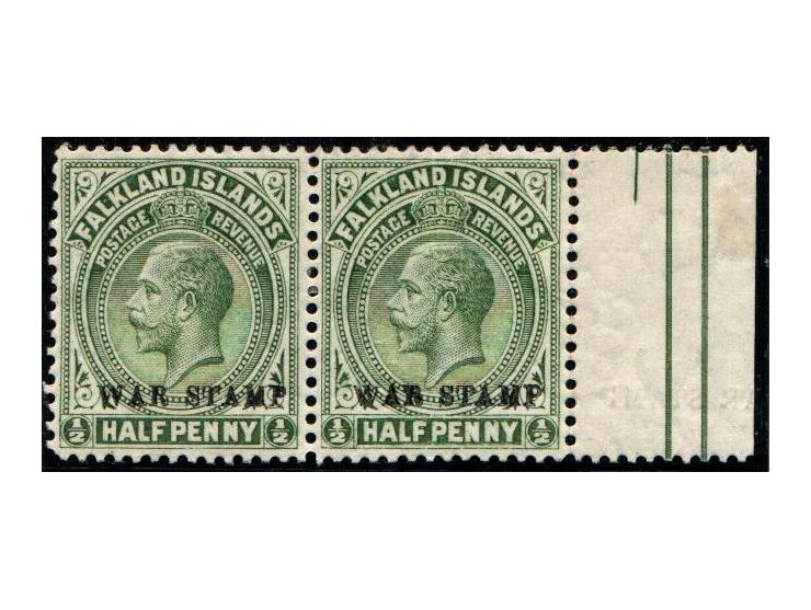 1918 ½d Pale Green King George V, Overprinted WAR TAX Variety, a mint never hinged right marginal pair, with reversed albino 