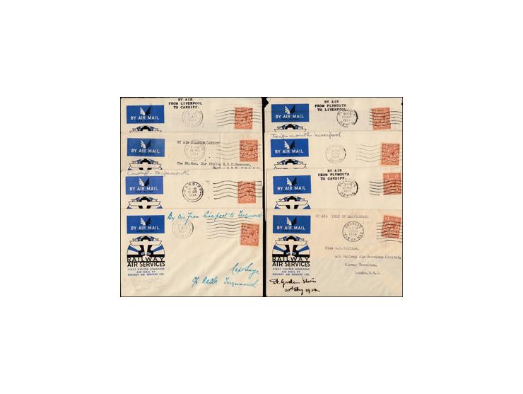 ENGLAND 1934, GB Internal, 1934, Aug 20 lot of 12 Covers diff. Railway Air Service, new airmail service, F/F, bs 20 Aug 1934,