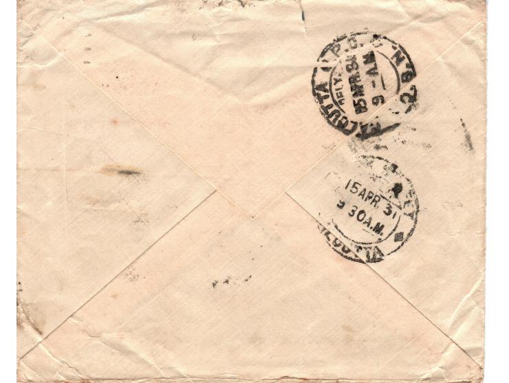 Great Britain 1931 (April 14) First Experimental Flight London to Calcutta. cover franked w. 11p. (King George V. 6p+5p.) Han
