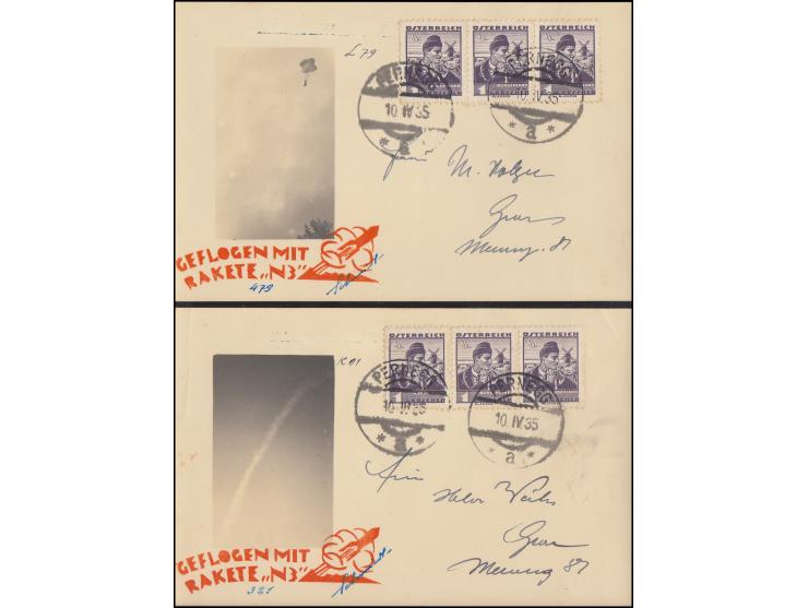 AUSTRIA, Notverordnungsrakete N3 from Schmiedl,  sent from Pernegg,   dated 10.04.1935, cachet in red,  originals signed by S