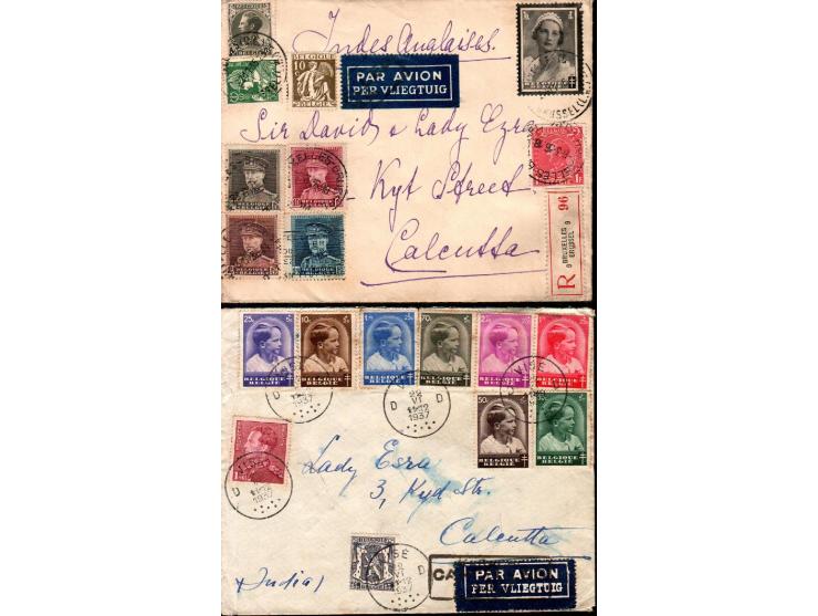 Belgium 1931 // 1937, group of 7 covers and a postcard posted to England and India incl. : 1933 cover with "Utilisez la Poste