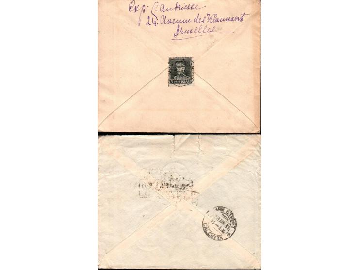 Belgium 1931 // 1937, group of 7 covers and a postcard posted to England and India incl. : 1933 cover with "Utilisez la Poste