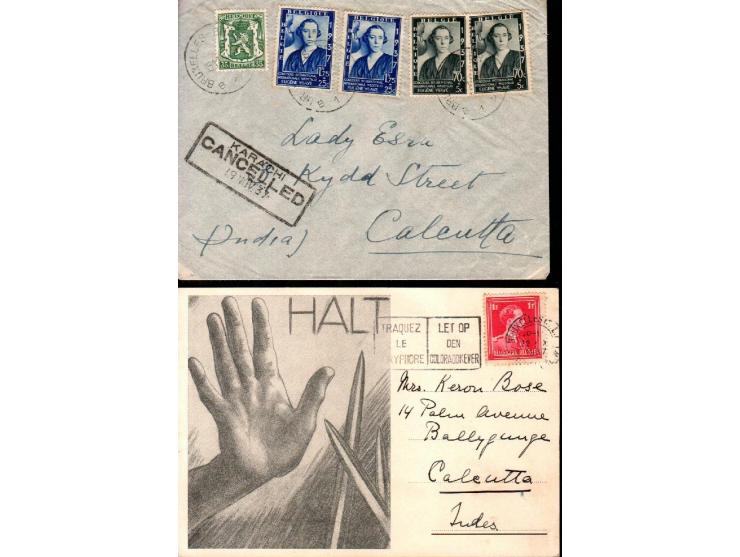 Belgium 1931 // 1937, group of 7 covers and a postcard posted to England and India incl. : 1933 cover with "Utilisez la Poste