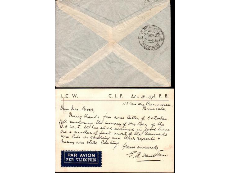 Belgium 1931 // 1937, group of 7 covers and a postcard posted to England and India incl. : 1933 cover with "Utilisez la Poste