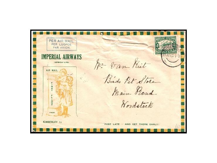 South Africa Imperial Airways 1932, three different covers properly franked w. 1929 airmail stamps the 1932 Jan 26 to Calcutt