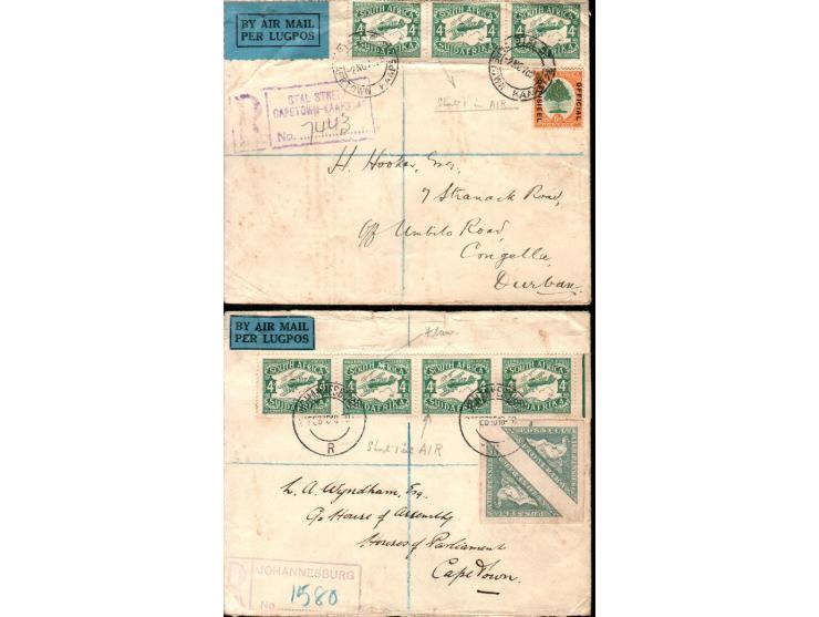 South Africa 1929 // 1938 group of 10 airmail covers to England and India. incl. A 1932 "Houses of Parliament" (Parlementshui