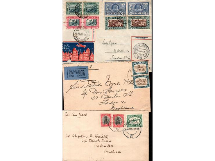 South Africa 1929 // 1938 group of 10 airmail covers to England and India. incl. A 1932 "Houses of Parliament" (Parlementshui