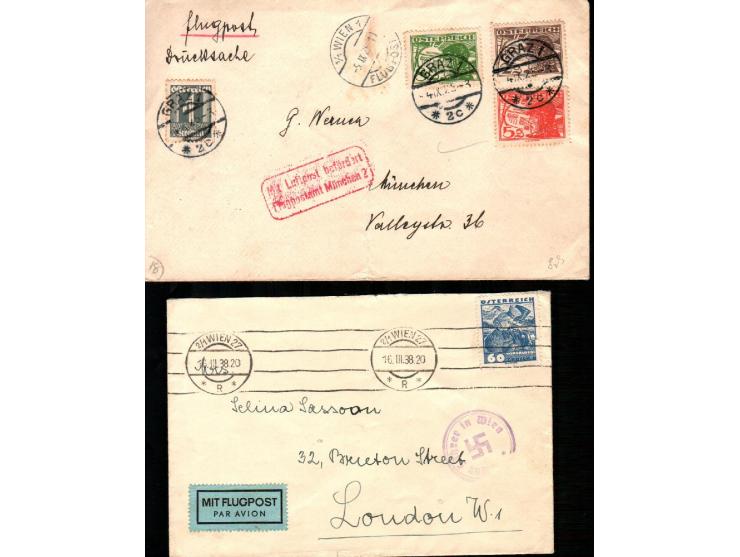 Austria 1929 // 1938 group of 6 airmail covers incl.  imcl. Postal Stationery Postcard Switzerland Germany Austria Aero Club 