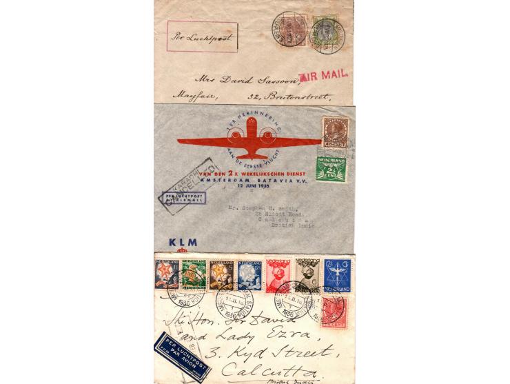 Netherlands 1929 // 1937 group of 6 airmail covers: Two Registered Airmail Covers from Amsterdam Netherlands to Calcutta Neth