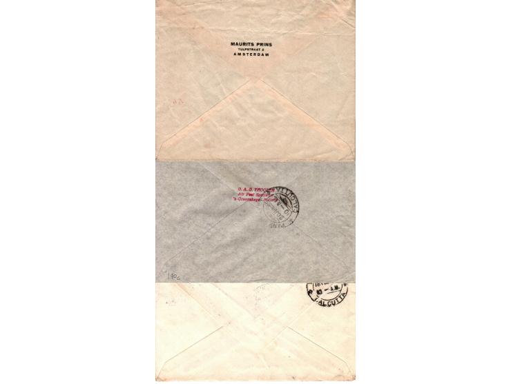 Netherlands 1929 // 1937 group of 6 airmail covers: Two Registered Airmail Covers from Amsterdam Netherlands to Calcutta Neth
