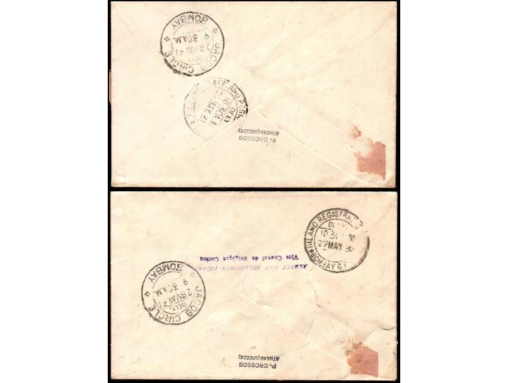 Greece 1931 Imperial Airways First Airmail Corfu to Egypt and India. 2 Reg. covers, properly franked with nice cachets.