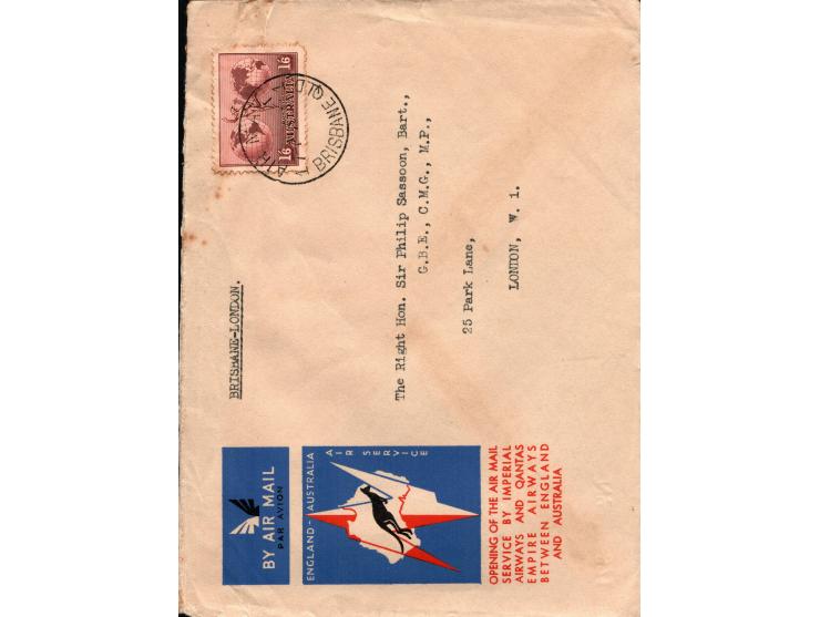 Australia 1929 // 1937 , lot of 3 airmail covers properly franked; multi franking, transit and arrival postmarks : 1) 1929 Re