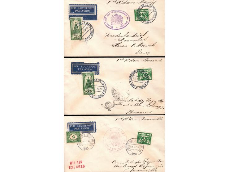 Netherlands 1930, 5th International Congress on Air Navigation held in the Ridderzaal at The Hague Group of 3 airmail covers 