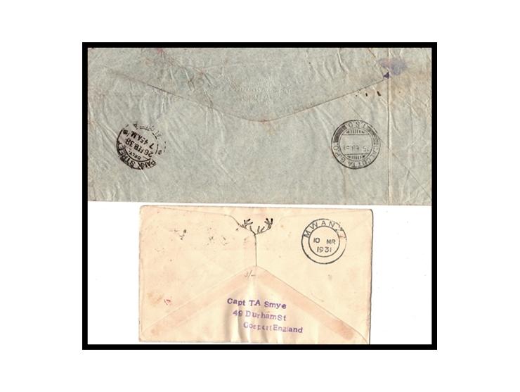 1931. Lot of two covers. LAST FLIGHT WITH AIR FEE. BY AIR MAIL Sir David Ezra, Kidd Street, CALCUTTA . INDIA. The second cove