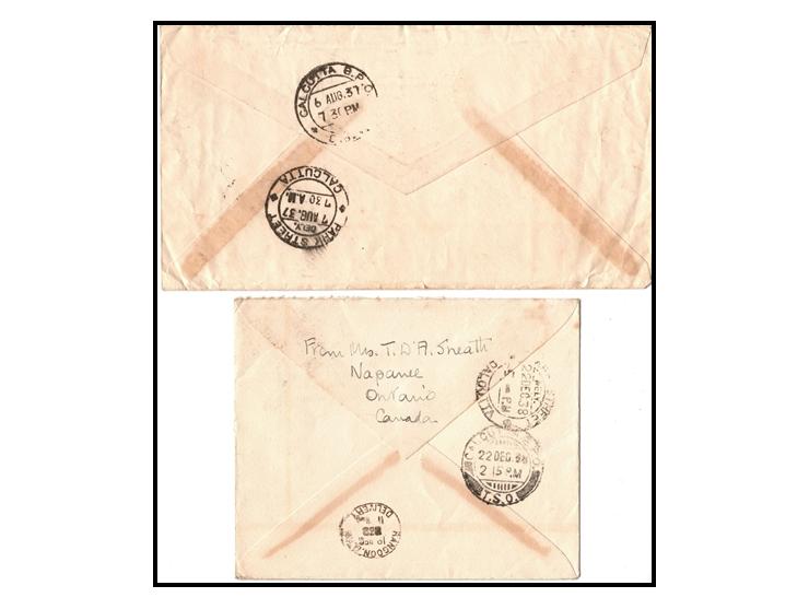 1937. lot of two Air Mail covers set to Lady Ezra from Calcutta, the cover was sent by Mr. Smeath.
