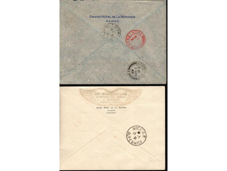 Indochina 1930 airmail covers:
1) 20th Anniversary of First Flight December 1930 commemorative cachet struck with blue ink on