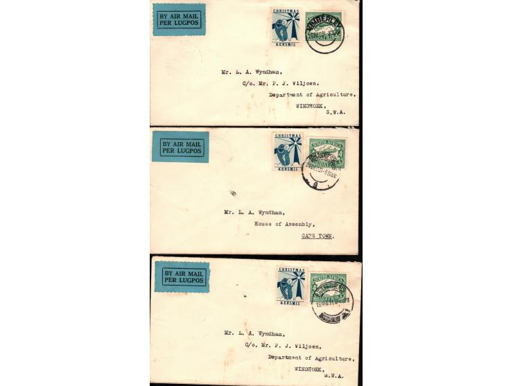 South Africa, 1931, Lot of 8 different internal flown covers from 5 different cities each franked with Scott #C5 and special 