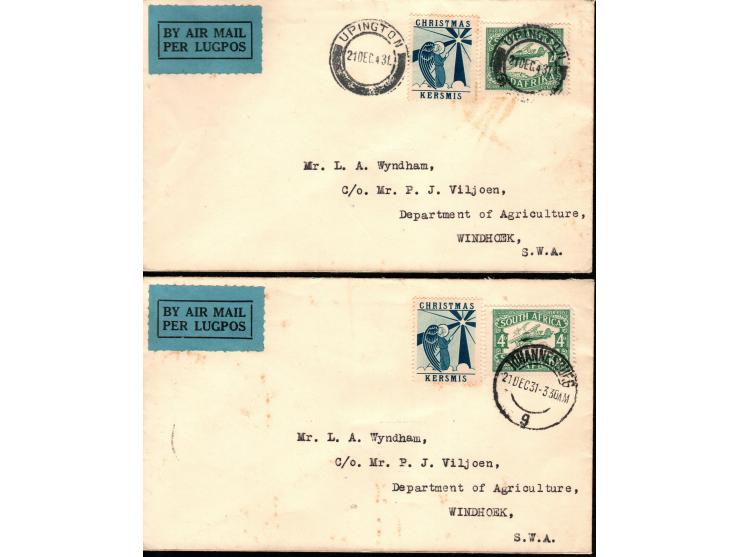 South Africa, 1931, Lot of 8 different internal flown covers from 5 different cities each franked with Scott #C5 and special 
