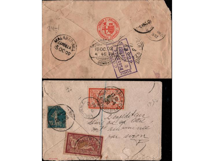 Postal History, 2 covers:  1902  India to Italy then forwarded to London GB  with box cachet ' FLORENCE 6 Nov. 1902 / COOK' ,