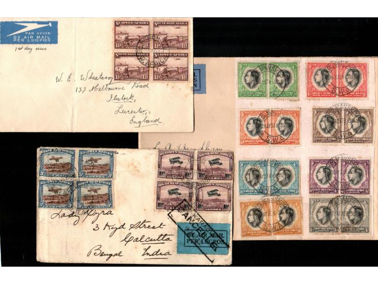 South Africa 1931-1937, group of 11 Airmail covers to England and India bearing diff stamps:
S.W.A 1931 10d Air Black &amp; P