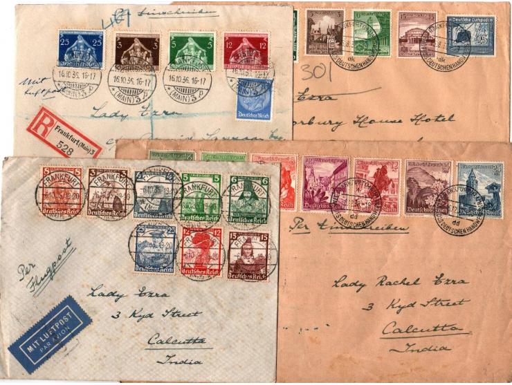 Germany 1936 // 1938 Saarbrücken &amp; Deutche Reich, group of 9 diff. covers all posted to British Indis Calcutta. combinati