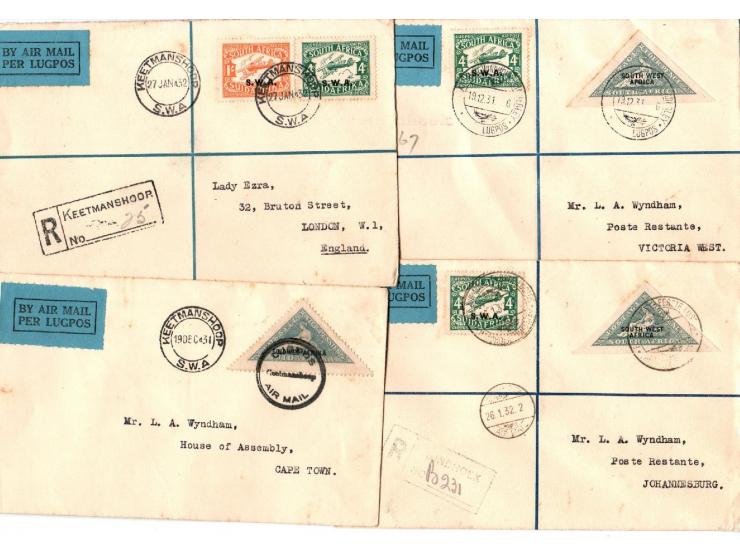 South West Africa 1931-1932, group of 7 airmail Reg. covers posted for  Windhoek ; Keetmanshoop and Mariental mostly in South