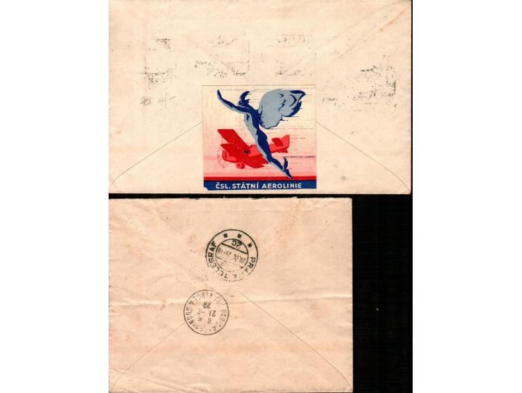 Czechoslovakia 1929//1934  group of 6 airmail covers: 5 of which locally posted and to England, franked w. diff combinations 