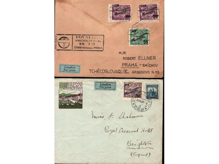 Czechoslovakia 1929//1934  group of 6 airmail covers: 5 of which locally posted and to England, franked w. diff combinations 