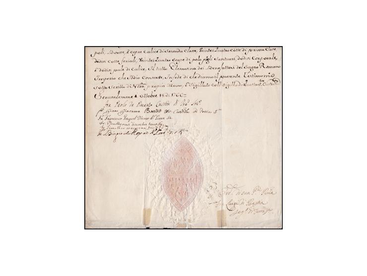 GERUSALEM Oct. 18, 1766Message ER PAOLO DI PIACENAZ, Gustode di Tutta TERRA SANCTA six Holy Land Father's signatures PLUS ful